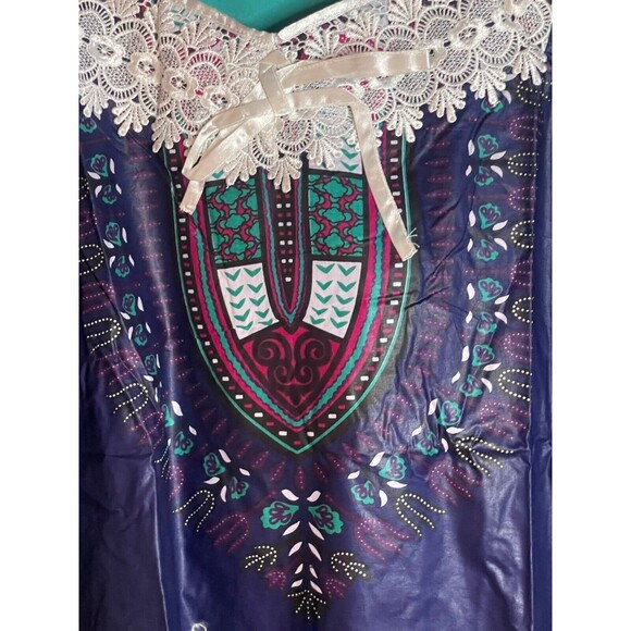 The African Star Traditional Unisex Dashiki Navy Blue w/White Lace New Tags OSFM - Picture 3 of 8
